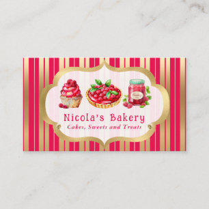 Tarjeta De Visita Pastelería de tartas de frambuesa de acuarela y me