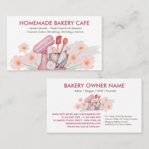 Tarjeta De Visita Pastelería Floral Rosa Chef Horneando