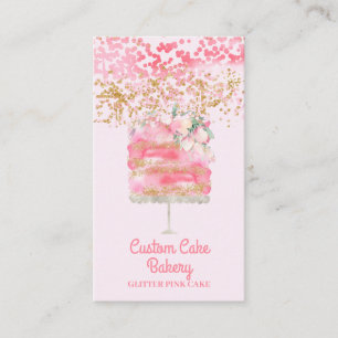 Tarjeta De Visita Pastelería Glitter Rosa Elegante