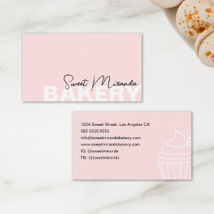 Tarjeta De Visita Pastelería Minimalista Rosa Letra Moderna Cupcake