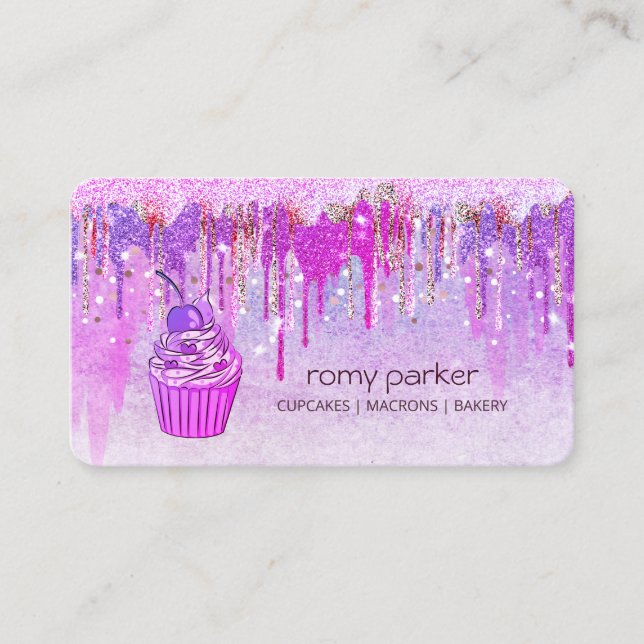 Tarjeta De Visita Pastelería morada rosada en casa panadería (Anverso)