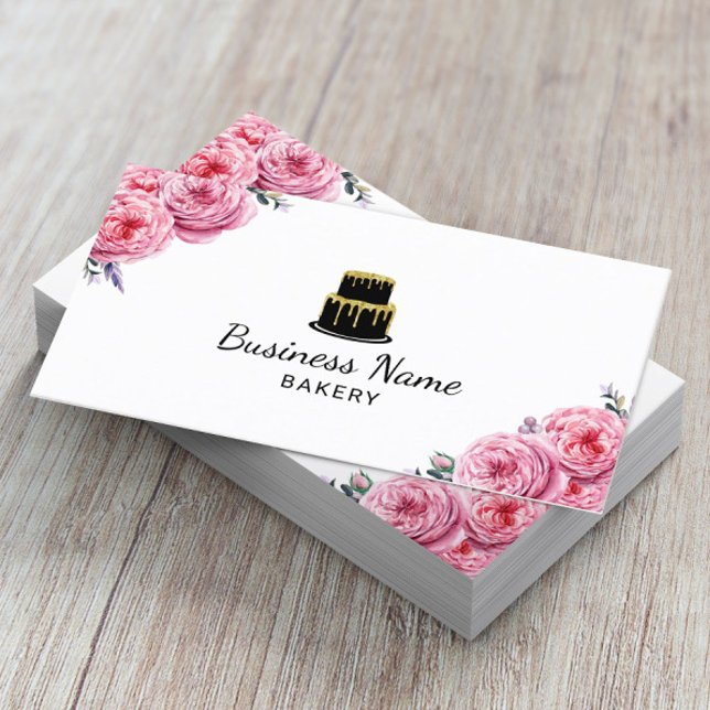Tarjeta De Visita Pastelería Pastelería Chef Elegante Floral (Subido por el creador)