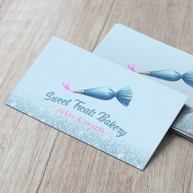 Tarjeta De Visita Pastelería Pastelería Chef Elegante Purpurina Azul (Subido por el creador)