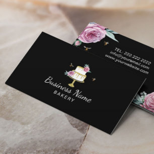 Tarjeta De Visita Pastelería Pastelería Chef Flor moderna y pasteles
