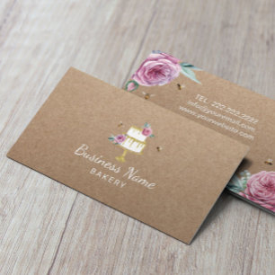 Tarjeta De Visita Pastelería pastelería Chef Flor Rustica y Kraft 