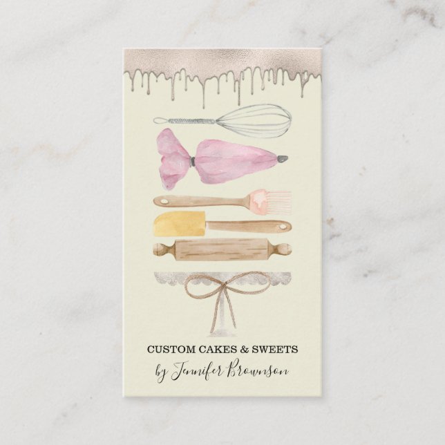 Tarjeta De Visita Pastelería pastelería Chef Marfil Watercolor Paste (Anverso)