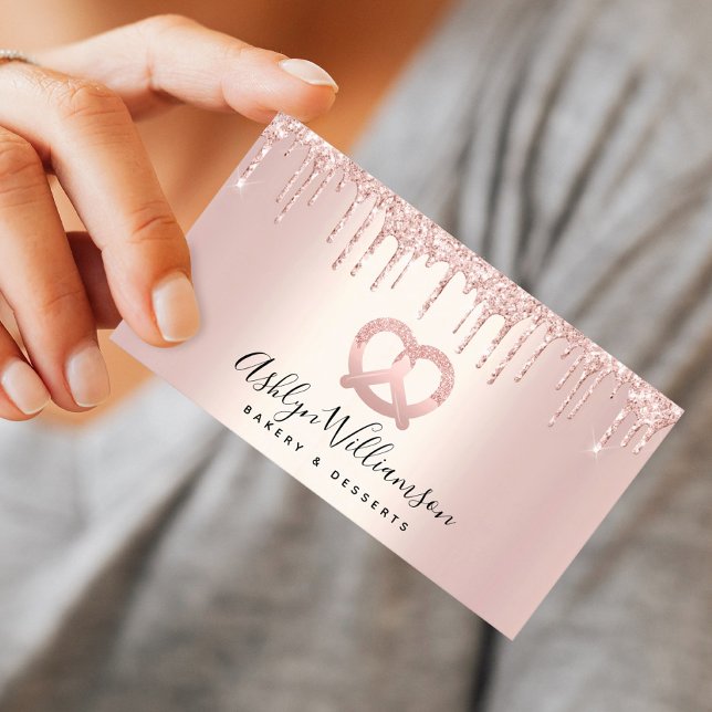 Tarjeta De Visita Pastelería pastelería Chef Rosa  de Oro Purpurina  (Subido por el creador)