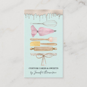 Tarjeta De Visita Pastelería pastelería Chef Verde azulado Watercolo