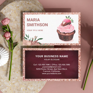 Tarjeta De Visita Pastelería pastelería de fresa de oro Rosa Pastele