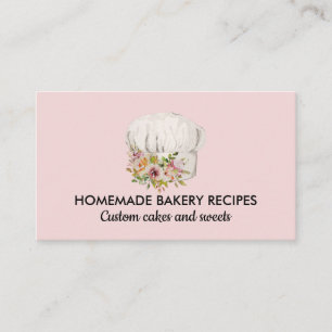 Tarjeta De Visita pastelería rosa chef acuarela floral pastel