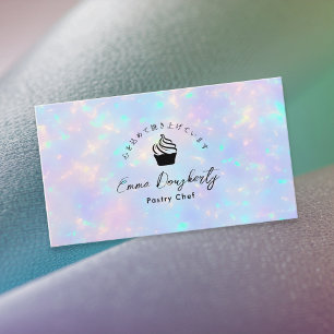 Tarjeta De Visita Pastelero Cupcake de Arcoíris Holográfico
