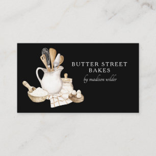 Tarjeta De Visita Pastelero de Panadería  Acuarela Negro