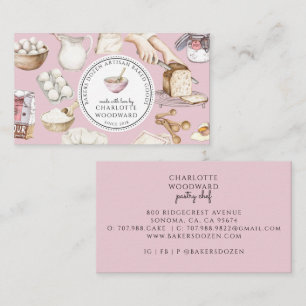 Tarjeta De Visita Pastelero de Panadería Acuarela Rosa