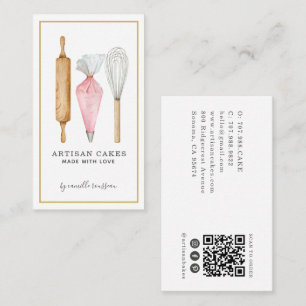 Tarjeta De Visita Pastelero de Panadería Acuarela Utensilios de Horn