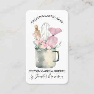 Tarjeta De Visita Pastelero de Panadería Chef Flores Rosas Boho chic