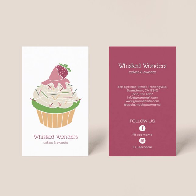 Tarjeta De Visita Pastelero de Panadería de Cupcakes (Cupcake Bakery Pastry Chef Business Card)