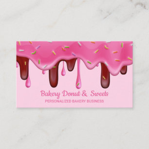 Tarjeta De Visita Pastelero de panadería rosa gotas de crema donut s