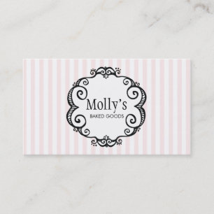 Tarjeta De Visita Pastelero de pasta a rayas blancas y rosas