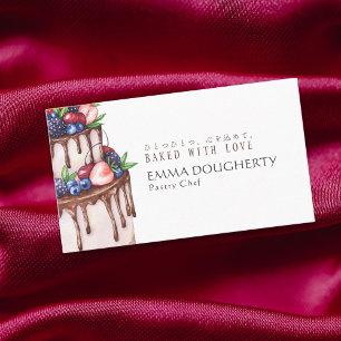 Tarjeta De Visita Pastelero de Tarta de Chocolate con Bayas Elegante