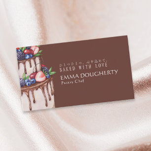 Tarjeta De Visita Pastelero de Torta de Chocolate de Frutas Marrones
