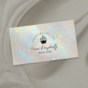 Tarjeta De Visita Pastelero Holográfico Cupcake White Opal