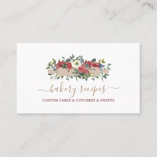 Tarjeta De Visita Pastelero Panadería Casera Flores Rojas