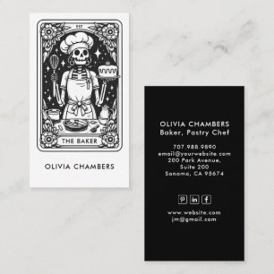 Tarjeta De Visita Pastelero Tarot Negro Blanco Chef de Repostería Po