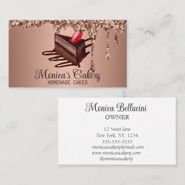 Tarjeta De Visita Pasteles de chocolate postres dulces Panadería cas (Anverso / Reverso)