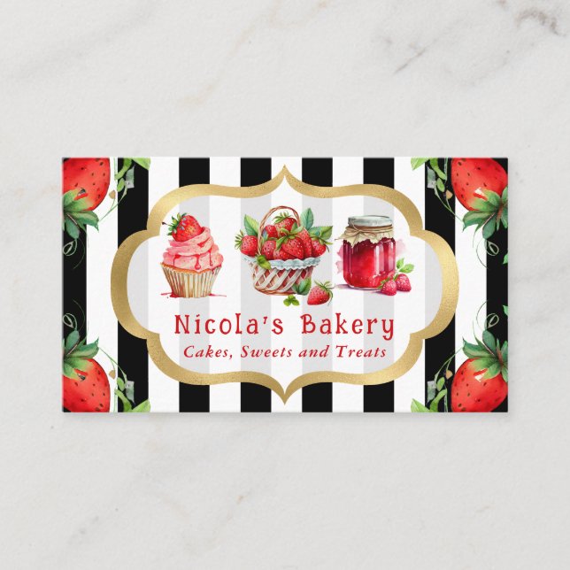 Tarjeta De Visita Pasteles de fresas acuáticas y panadería de mermel (Anverso)