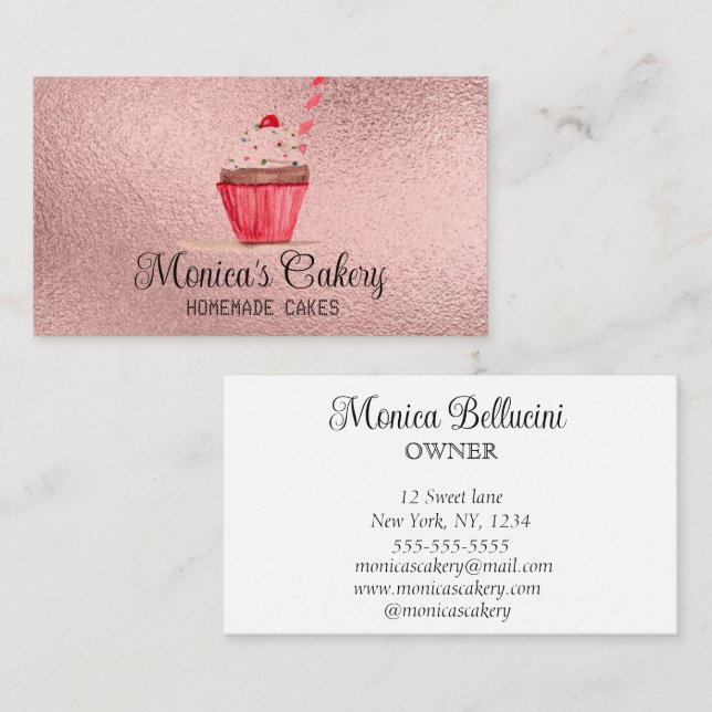 Tarjeta De Visita Pasteles de pastel rosa pasteles dulces panadería  (Anverso / Reverso)