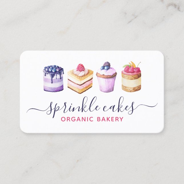 Tarjeta De Visita Pasteles De Personalizado De Acuarela Y Panadería  (Anverso)