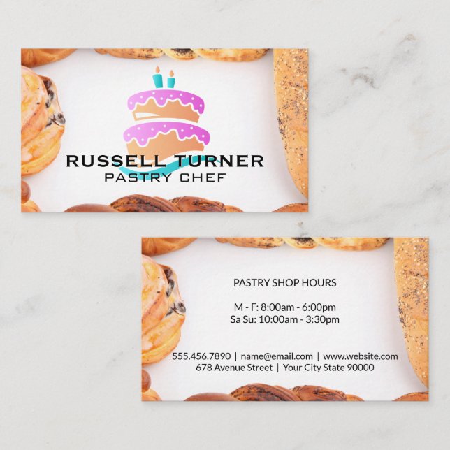 Tarjeta De Visita Pasteles | Logotipo del pastel (Anverso / Reverso)