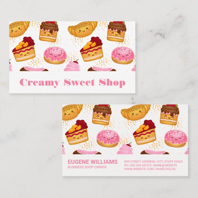 Tarjeta De Visita Pasteles y dulces deliciosos sonrientes (Anverso / Reverso)