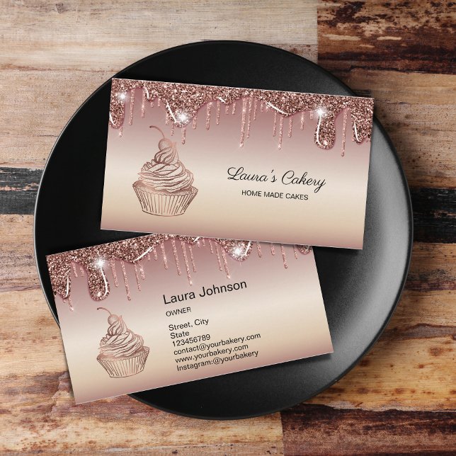 Tarjeta De Visita Pasteles y dulces pasteles caseros Panadería con o (Cupcake Bakery Logo Business Card Design)