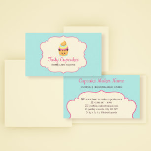 Tarjeta De Visita Pastelito Cute Baker sabroso cocinar rosa azul cla