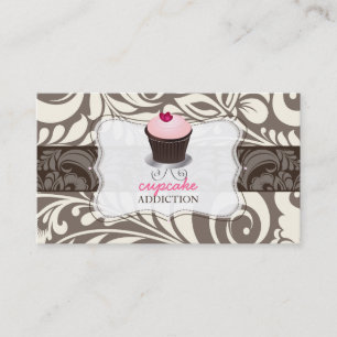 Tarjeta De Visita Pastelito de corazón rosa PixDezines+damask