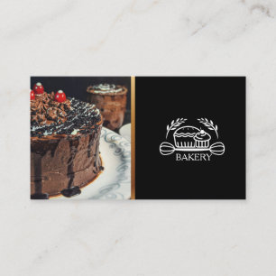 Tarjeta De Visita Pastelito y Torta de Panadería Chic Negra y Dorada