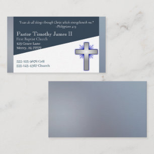 Tarjeta De Visita Pastor azul y blanco o cruz de diácono