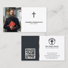 Tarjeta De Visita Pastor cristiano moderno con foto y código QR