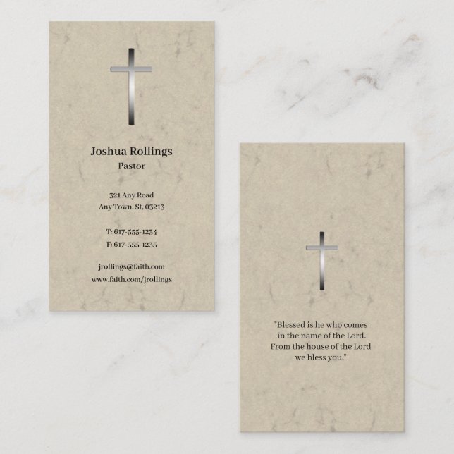 Tarjeta De Visita Pastor | Cruz cristiana (Anverso / Reverso)