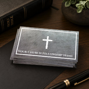 Tarjeta De Visita Pastor de Iglesia Contorno de Cruz Metálica Gris R