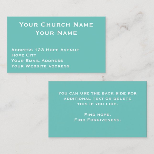 Tarjeta De Visita Pastor de Iglesia Cristiana Aqua Personalizado Bla (Anverso / Reverso)