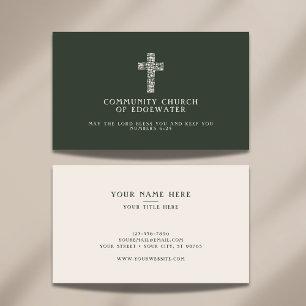 Tarjeta De Visita Pastor de Iglesia Cristiana Cruz Verde Contemporán