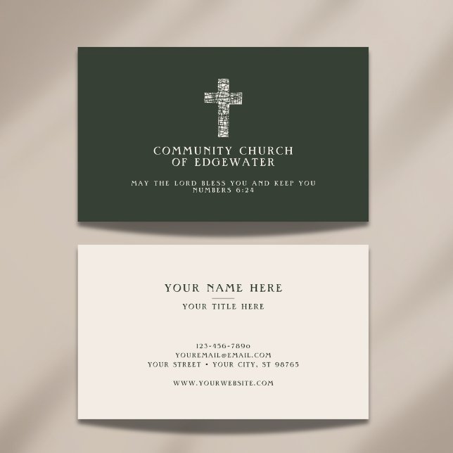 Tarjeta De Visita Pastor de Iglesia Cristiana Cruz Verde Contemporán (Subido por el creador)