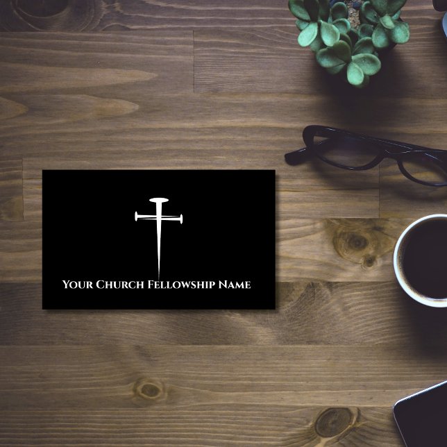 Tarjeta De Visita Pastor de iglesia de esbozo de cruz negra de tres  (Three Nails Black Cross Outline Church Pastor Business Cards)
