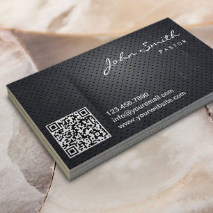 Tarjeta De Visita Pastor de Iglesia Moderno Código QR Oscuro Metaliz