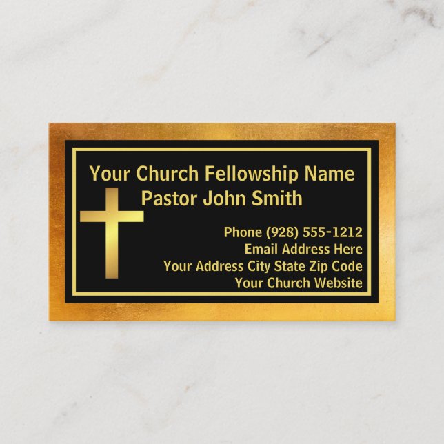 Tarjeta De Visita Pastor De La Iglesia Cepillado Oro Y Negro (Anverso)