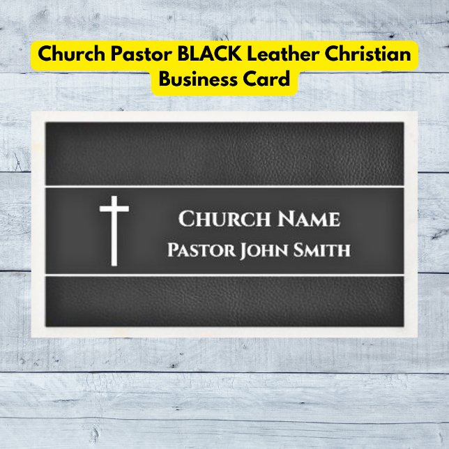 Tarjeta De Visita Pastor de la Iglesia Cristiano de Cuero NEGRO (Church Pastor BLACK Leather Christian Business Cards)