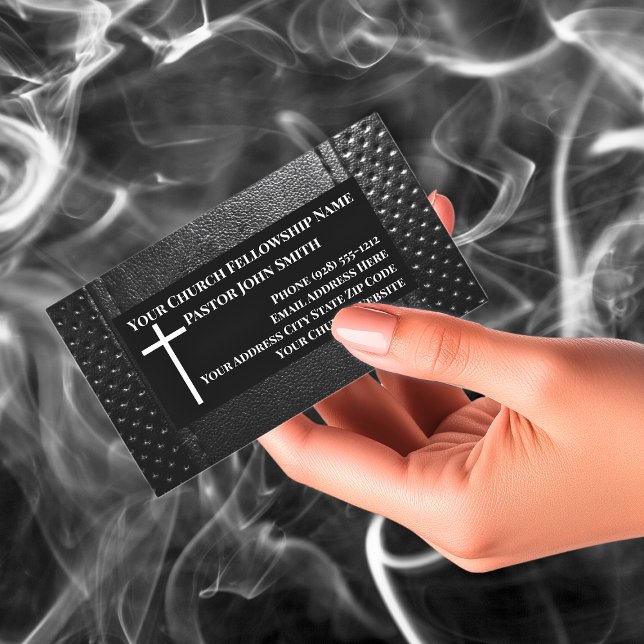 Tarjeta De Visita Pastor de la Iglesia Cristiano de Cuero NEGRO (Church Pastor BLACK Leather Christian Business Card)