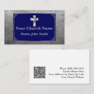 Tarjeta De Visita Pastor de la Iglesia Cruz Azul Plata Borde Elegant